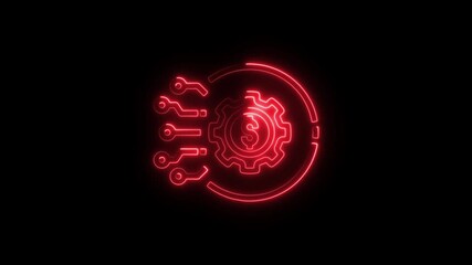 Aufkleber - Red Neon Dollar Sign Gear Circuit Board Animation Financial Technology Concept Digital