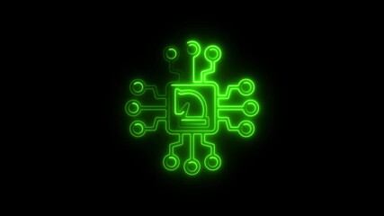 Aufkleber - Green Neon Circuit Board with Chess Knight Symbol Futuristic Technology Concept Digital
