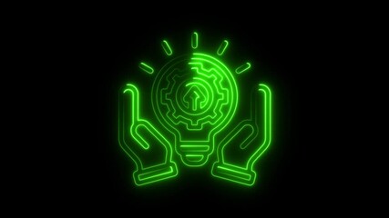 Aufkleber - Glowing Neon Idea Concept Innovation Technology Symbol Animated Bright Green Light Bulb Gear