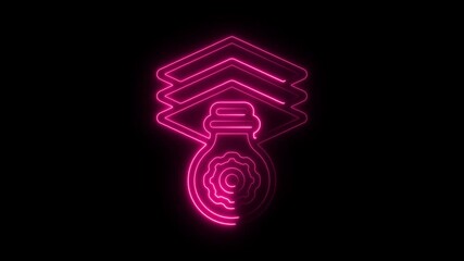 Poster - Neon Pink Lightbulb Idea Innovation Gear Symbol Glowing Against Black Background Creative Concept