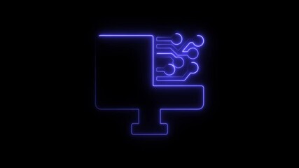 Aufkleber - Futuristic Neon Computer Circuitry Animation Glowing Blue on Black Background Technology Concept