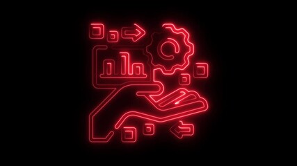 Aufkleber - Animated Neon Hand Holding Data Analysis Gear Icon on Black Background Perfect for Business