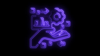 Aufkleber - Neon Business Analytics Concept Animated Glowing Hand Holding Data Visualization Gear Icon on