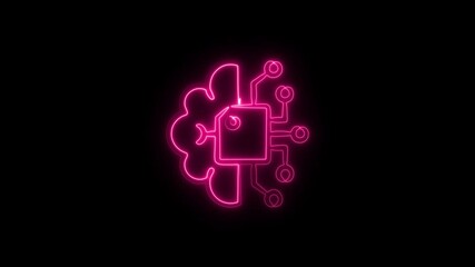 Aufkleber - Neon Brain Circuitry Animation Futuristic A I Concept Glowing Pink Outline on Black Background