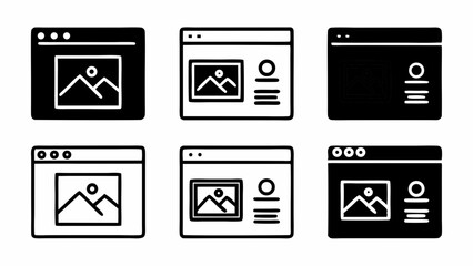 Poster - Set of six website interface icons with image and text elements isolated on white background