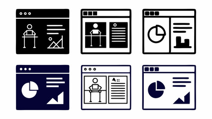 Poster - Set of six simple dashboard icons representing data analysis and user interface elements isolated on white background