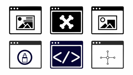 Fototapete - Collection of six simple digital interface icons representing various concepts isolated on white background