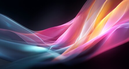 Leinwandbilder - Smooth curves and gradients are prominent features of the dynamic and fluid composition that results from the seamless merging of abstract flowing waves in vibrant hues against a dark background