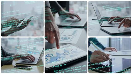 Aufkleber - Collage footage of various digital device usage scenes and digital technology concept