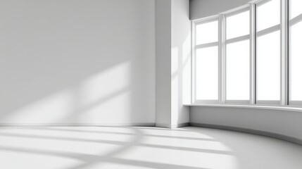 Poster - Bright, minimalistic interior space with large windows casting shadows on the floor