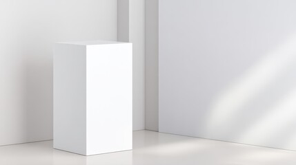 Poster - Minimalist white pedestal in a bright, modern room with soft shadows and clean lines