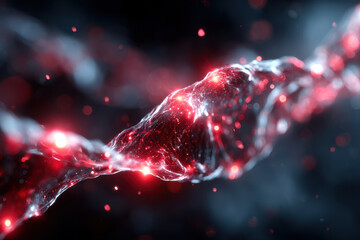 Poster - Energetic strands of light swirl in a dark environment creating a mesmerizing visual experience