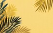 © li - Yellow summer tropical background with tropical palm leaves. Minimal summer creative flat design. Vector illustration design. High quality