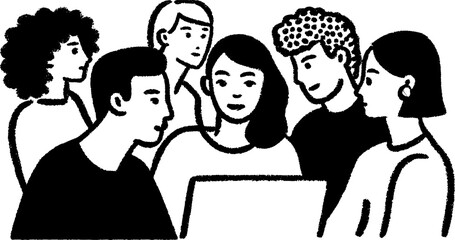 Fototapete - Creative sketch of hybrid workspace with engaged virtual participants