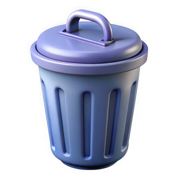 3d rendered blue trash can with purple lid isolated on transparent background