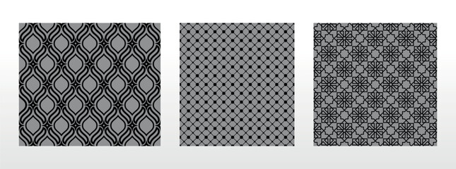 Poster - Geometric set of seamless black and gray patterns. Simple vector graphics