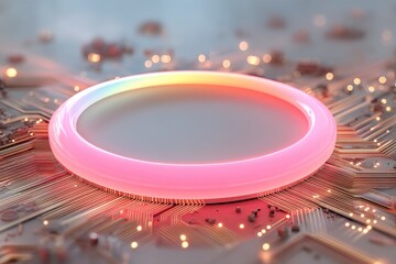 Poster - Futuristic neon technology background with glowing circular designs and circuit details