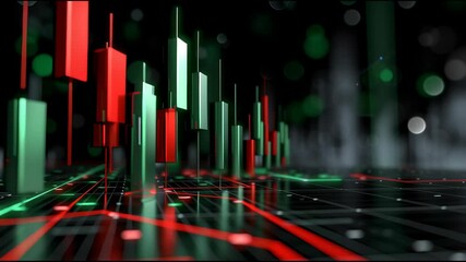 Poster - A series of green, red and blue lines on a black background