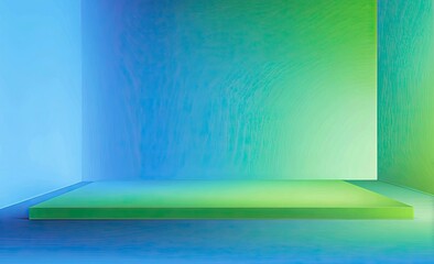 Poster - Abstract background with a blue and green gradient, a studio wall for product display presentation with space for your text or products. Vector illustration, 8K resolution, hyperrealistic, cinematic, 