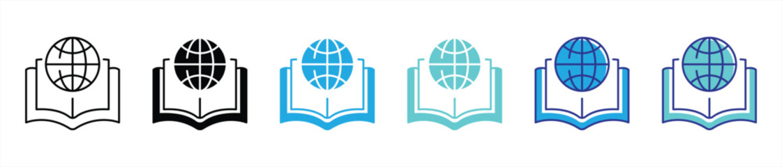 Poster - global knowledge unlocked icon set. contain worldwide learning, digital literacy, cross cultural education thin line and color style icon symbol sign for your app and web. vector illustration