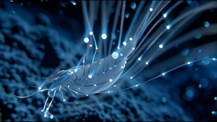 Poster - A blue and white image of a squid with a glowing blue tail