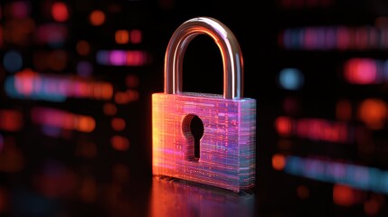 Poster - A shiny digital padlock stands out against a colorful, blurred background, symbolizing security and protection in a modern context.