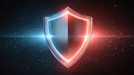 Aufkleber - Shiny shield design with glowing edges against a dark background, representing protection and security.