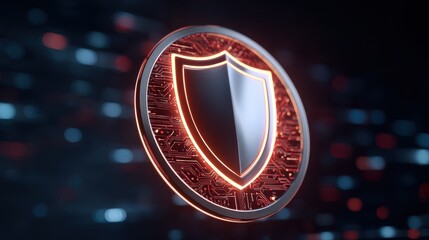 Aufkleber - Digital shield emblem illustrated with a circuit design, conveying themes of cybersecurity and protection in a futuristic setting.