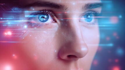 Aufkleber - Digital art of a close-up eye with futuristic elements, reflecting technology and innovation through vibrant colors and intricate designs.