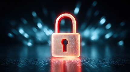 Poster - Digital lock symbolizing security and encryption with a glowing background, representing data protection and technology.