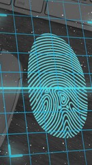 Poster - Fingerprint scanner and security padlock icon over grid network against mouse and keyboard