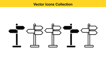 Poster - Collection of directional signpost icons with different styles and fill