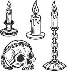 Aufkleber - a vector illustration set of black and white candle icons, symbols, and silhouettes