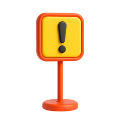 Poster - 3D icon of bold yellow warning sign with exclamation mark on orange stand isolated on transparent background