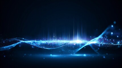 Poster - Abstract blue background with sound waves and equalizer, data technology concept vector illustration design in the style