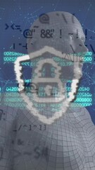 Poster - Security padlock and chain over male human body model against network of connections