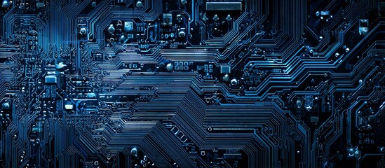 Poster - Abstract circuit board background and blue color pattern and digital technology concept, futuristic illustration design for banner or poster. Stylish color scheme of dark sky blue and light black, 