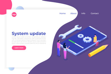 Fototapete - Smartphone System update flat style concept. Vector isometric illustration