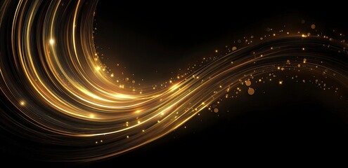 Poster - Vector background with golden, glowing light swirls and stars on a black, luxury, elegant abstract design element for a poster or banner. Vector illustration. High-resolution, professional photograph,