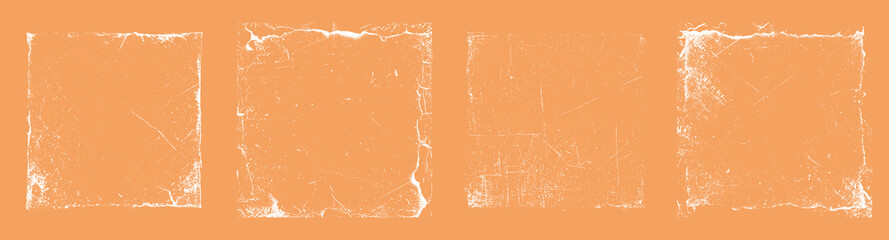 Poster - White grunge frame textures on orange background. Distressed border overlays with cracks and scratches.