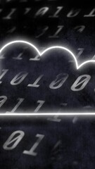 Poster - Animation of cloud icon flickering over changing binary coding on black background