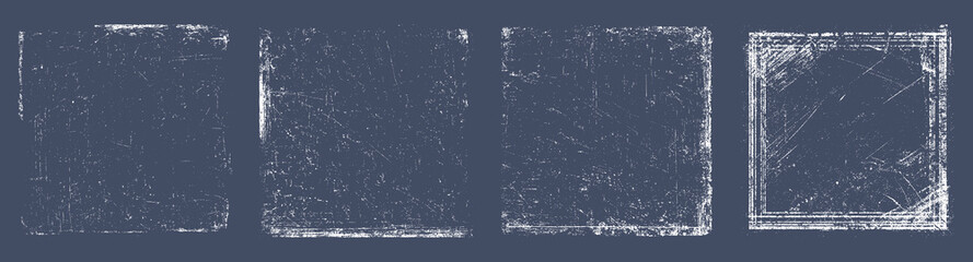 Poster - Scratched grunge photo frame overlays with distressed edges. High-contrast square borders for vintage textures.