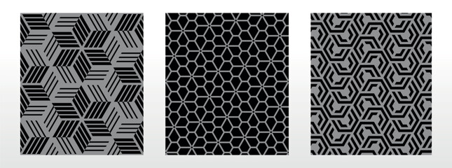 Poster - Geometric set of seamless black and gray patterns. Simple vector graphics