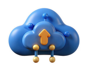 Poster - A blue 3d cloud icon with an upward arrow, isolated on transparent background