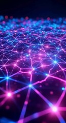 Aufkleber - Abstract Network Connection Background with Glowing Nodes and Lines in Blue and Pink