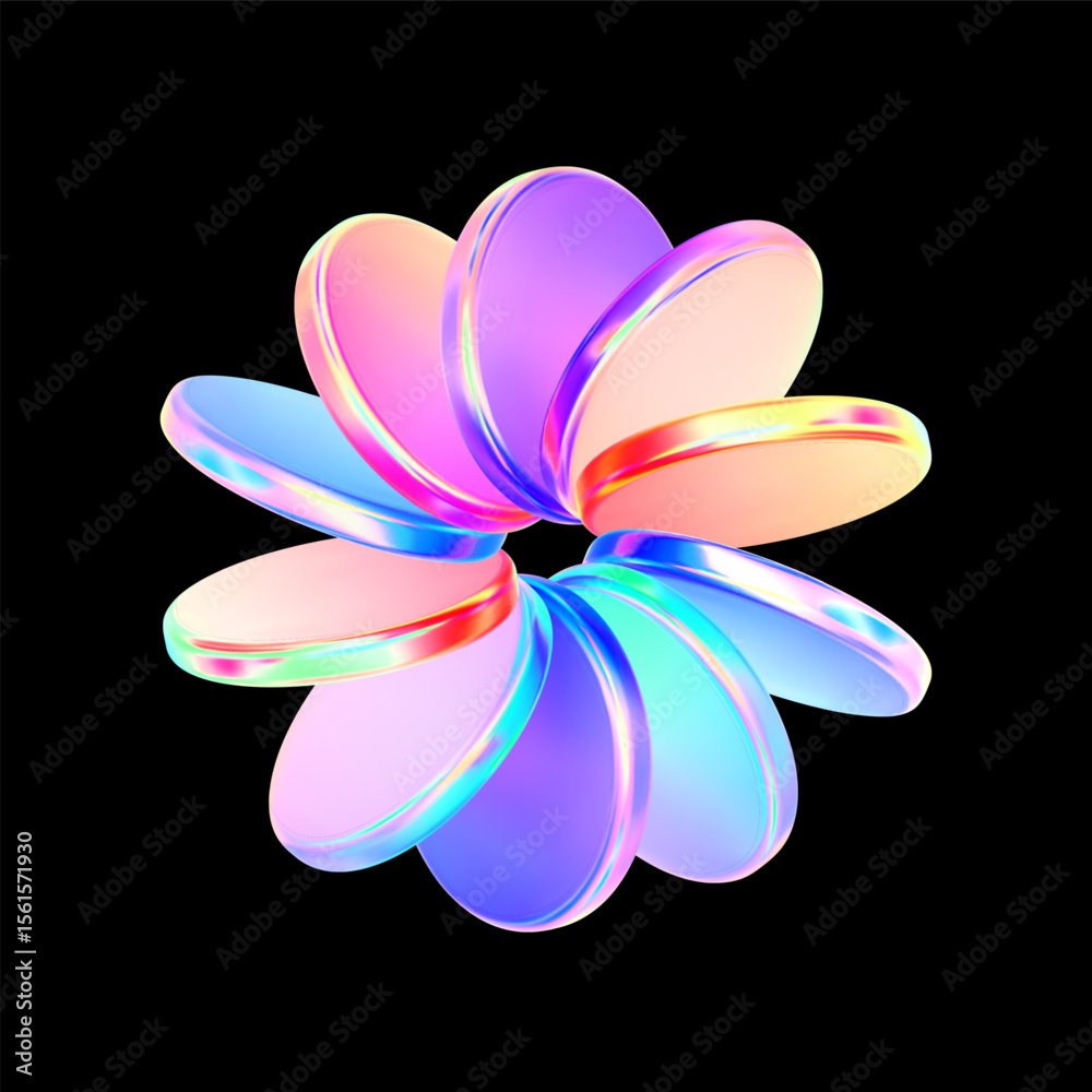 Color hologram discs in the shape abstract flower. 3d glass abstract ...