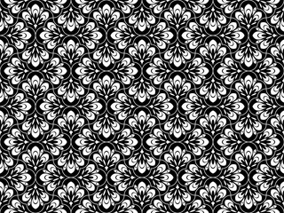 Poster - Flower geometric pattern. Seamless vector background. White and black ornament.