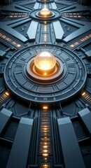 Aufkleber - Futuristic Corridor with Glowing Orbs and Intricate Geometric Patterns in a Sci Fi Setting