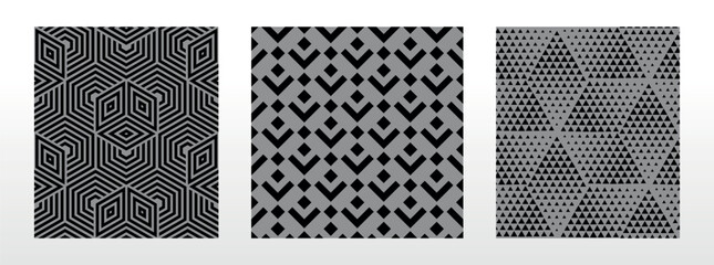 Poster - Geometric set of seamless black and gray patterns. Simple vector graphics