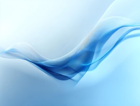 A flowing blue fabric wave against a light blue and white gradient background with soft lighting effect